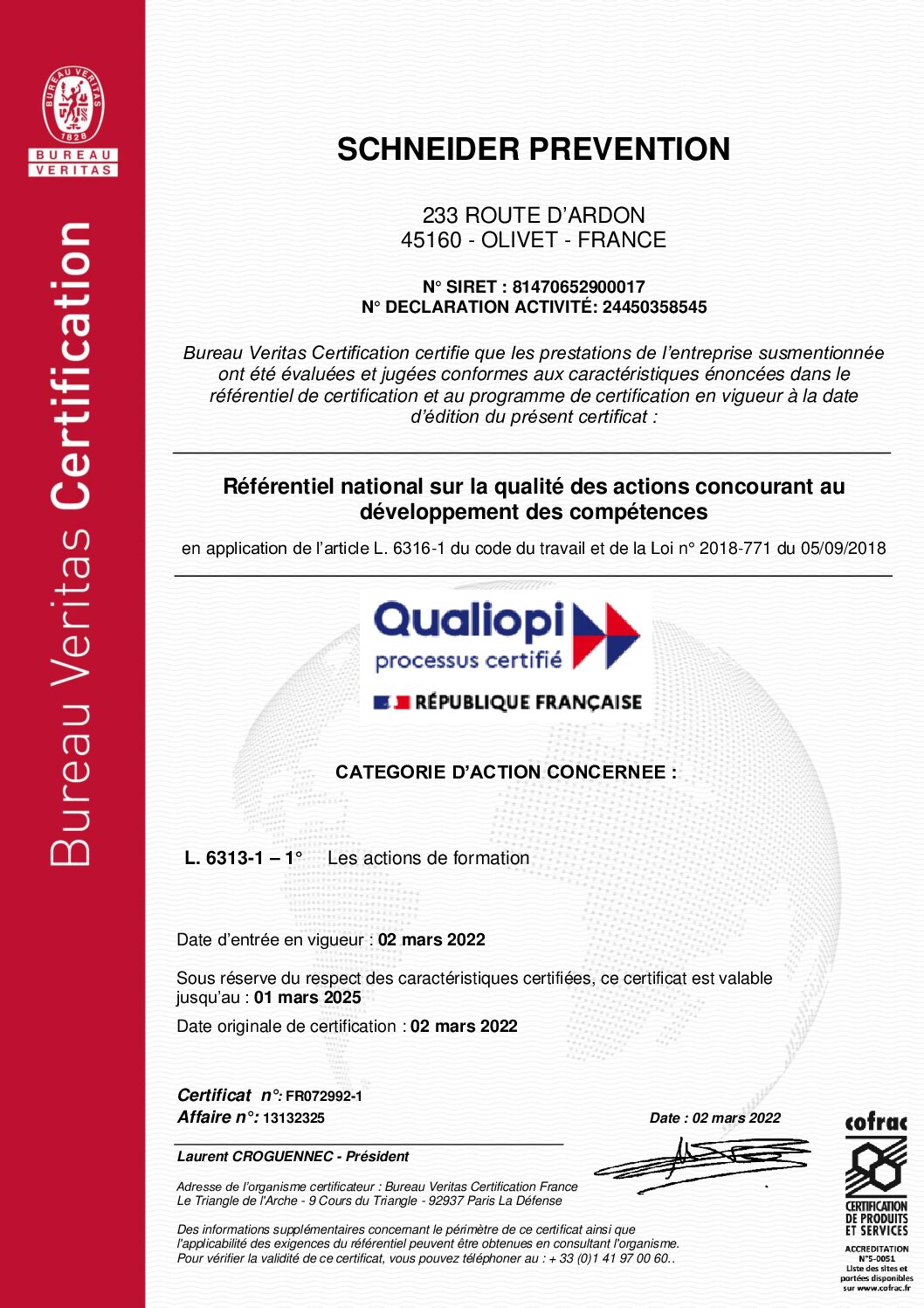 13132325 - SCHNEIDER PREVENTION - Certificat Qualiopi - V1