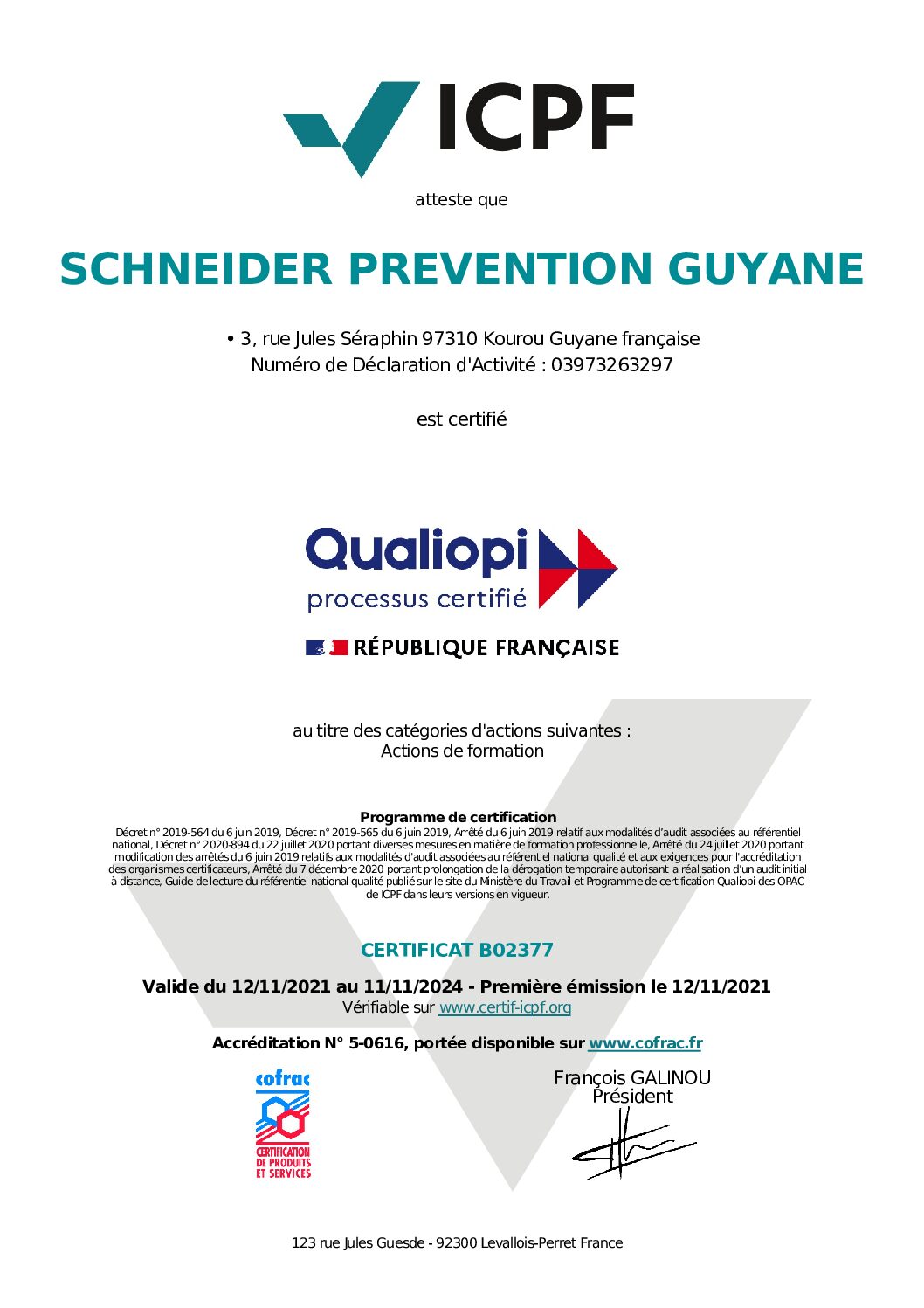 Certificat QUALIOPI SPAG